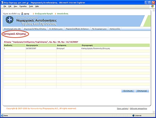 Ιστορικό αίτησης